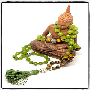 BALANCE OF COURAGEOUS SERENITY~ Olive jade, tiger eye and silver