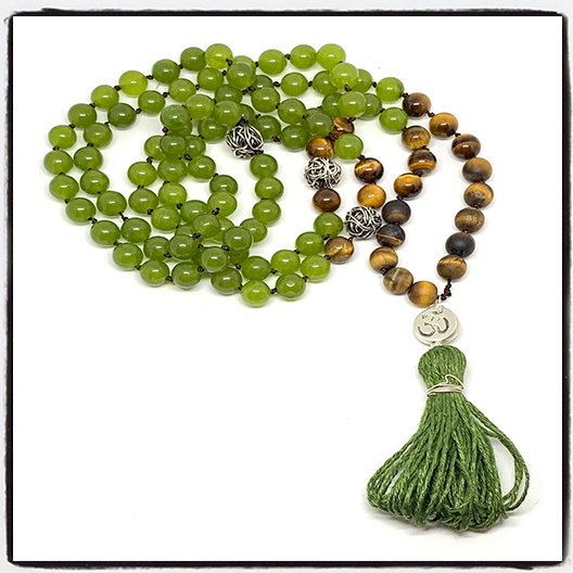 BALANCE OF COURAGEOUS SERENITY~ Olive jade, tiger eye and silver